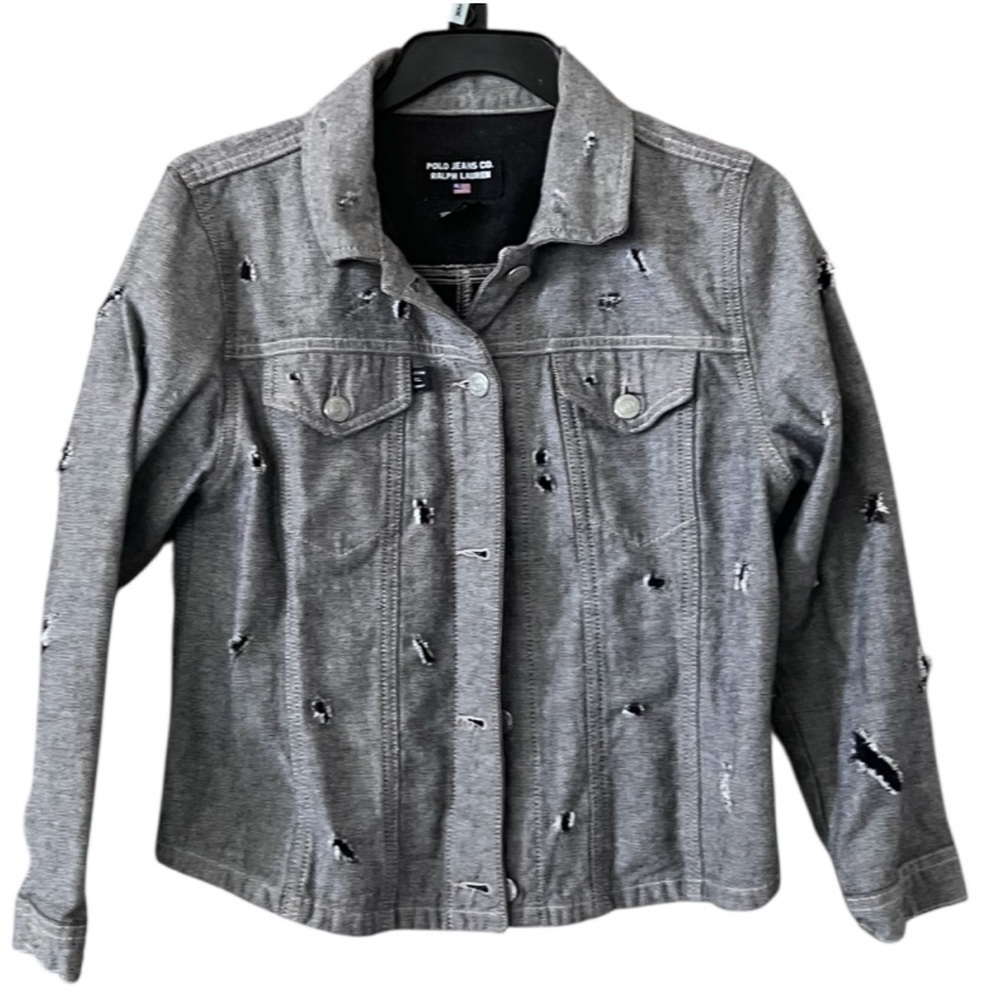 Women's Polo Jeans Co Ralph Lauren Distressed Gray Denim Jacket/Med